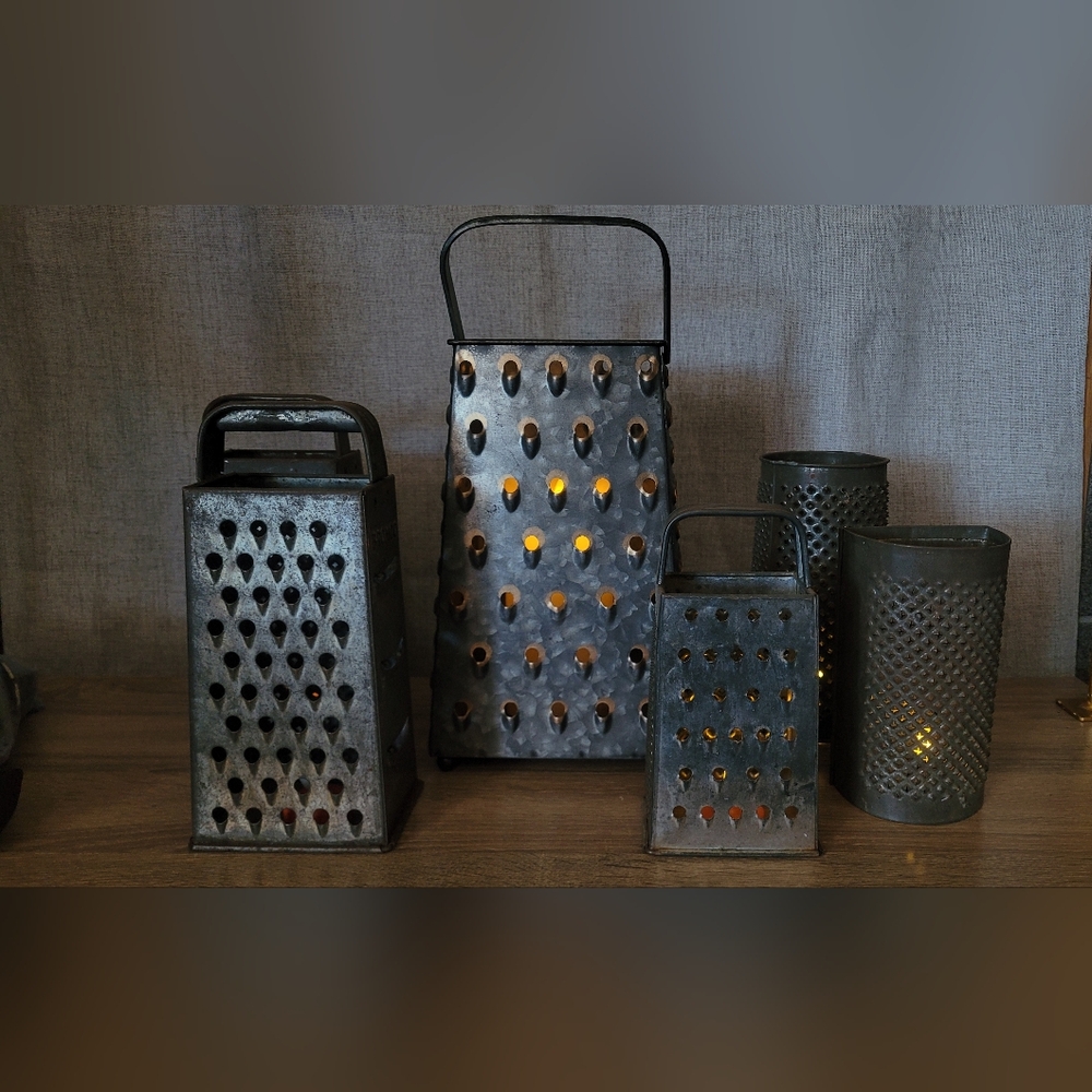 Vintage Metal Grater Set Candle Holder Decor - Picture 5 of 16